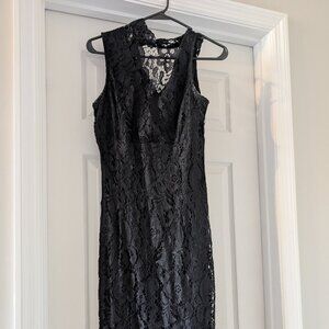 Black Lace Knee Length Sleeves Dress